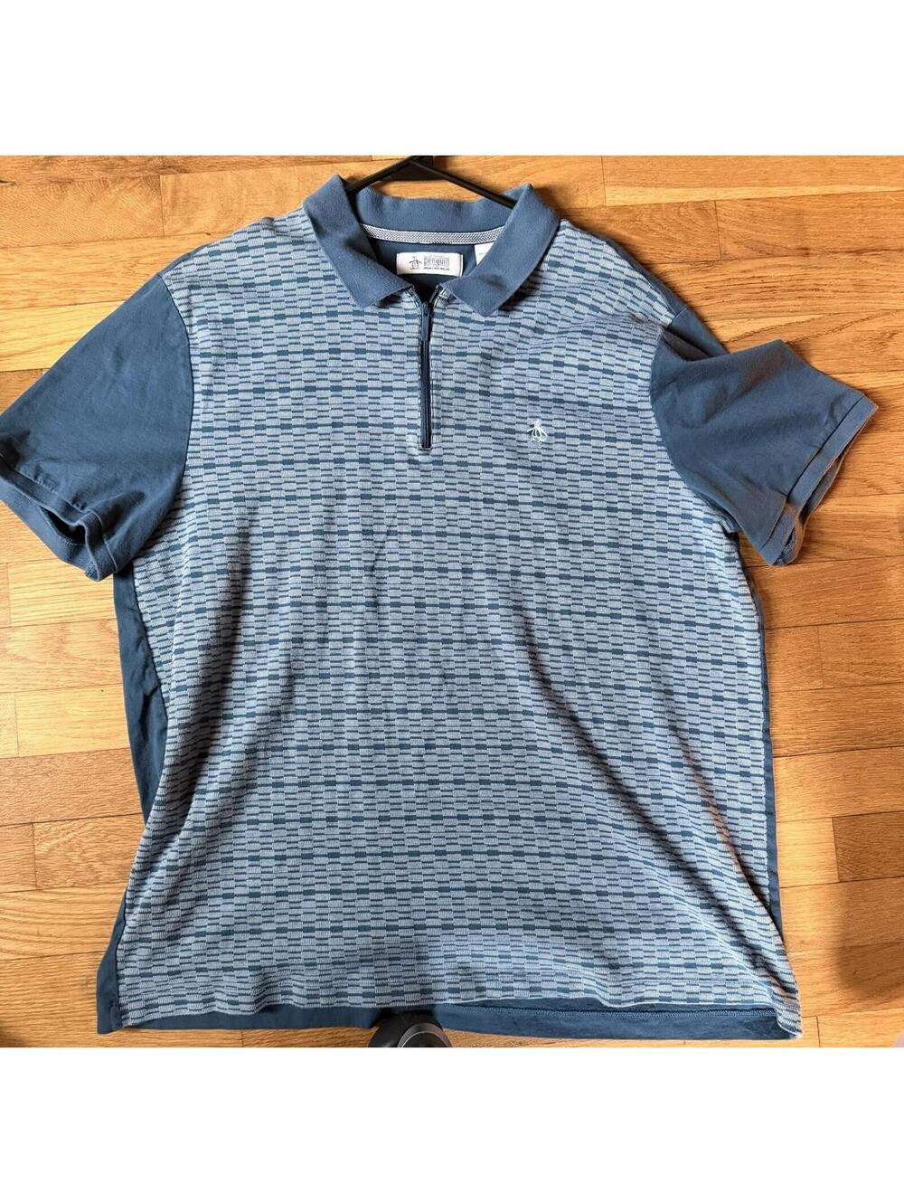 2XL - Men - Original Penguin Blue Patterned QZip Polo